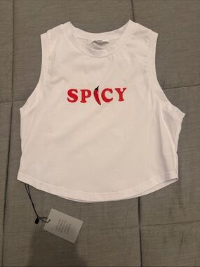 superdown White 'Spicy' Graphic Crop Tank with Red Accent